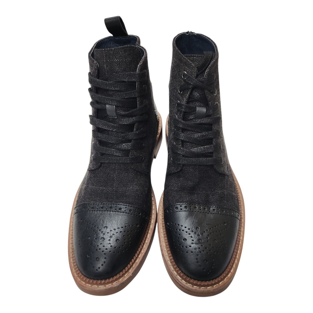 La Milano Andrew II Boots Size 8 Black Denim and Leather Lace Up Cap Toe Brogue